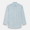 View 1 of product The Turnbull & Asser Burgundy Combination Check Mayfair Shirt is a long-sleeve button-up dress shirt with a check pattern, ideal for formal wear and shown on a plain white background.