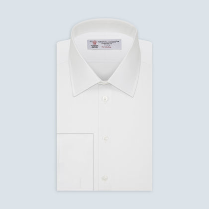 White Herringbone Superfine Cotton Shirt with T&A Collar and Double Cuffs