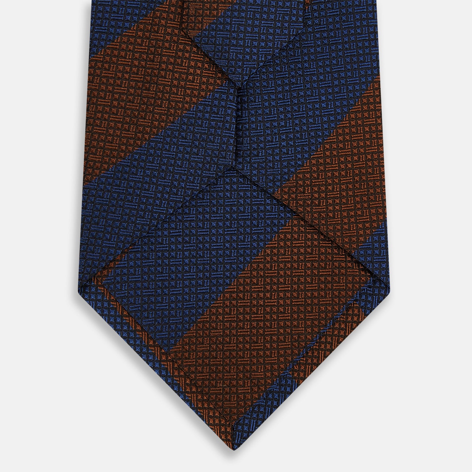 Brown and Navy Block Stripe Silk Tie