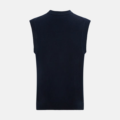 Navy Cashmere V-neck Sleeveless Cardigan Image 2