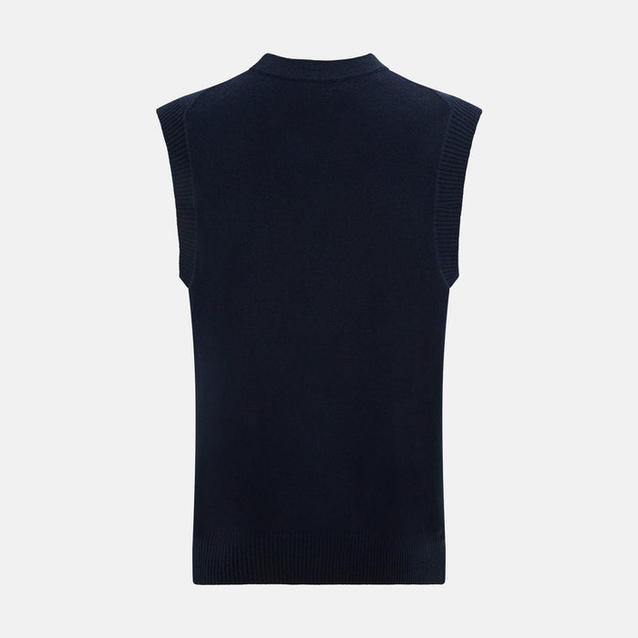 Navy Cashmere V-neck Sleeveless Cardigan Image 2