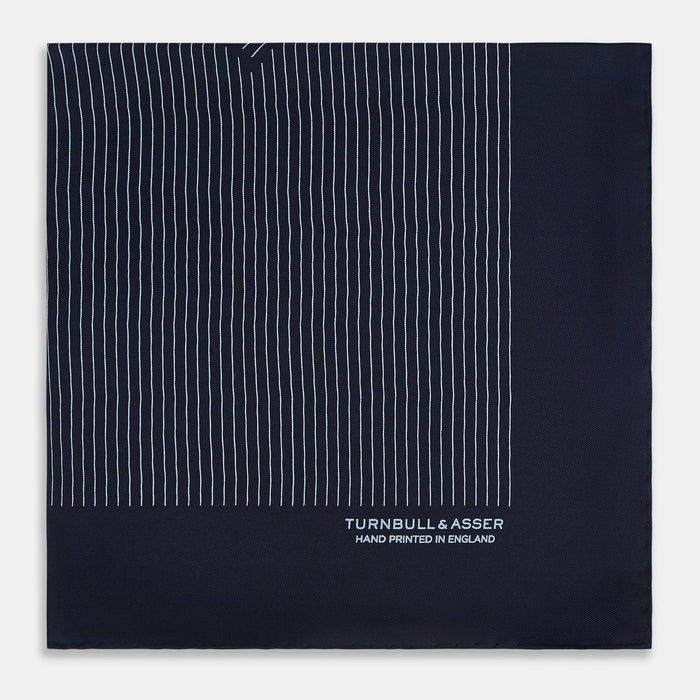 Navy and Light Blue Stripe Silk Pocket Square Image 3