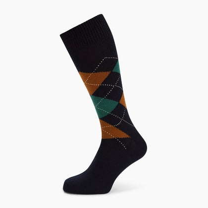 Navy/Green/Orange Wool Check Mid-Length Socks Image 4