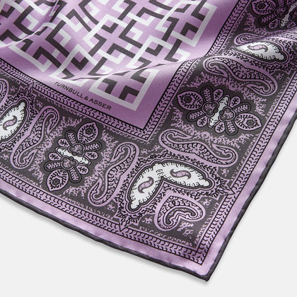 Lilac Square-Patterned and Paisley Patterned Silk Pocket Square Image 6