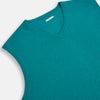 View 2 of product The Turnbull & Asser Turquoise Cashmere V-Neck Vest features ribbed detailing at the neck, armholes, and hem. Shown on a white background, its soft cashmere fabric brings refined charm to any distinguished look.
