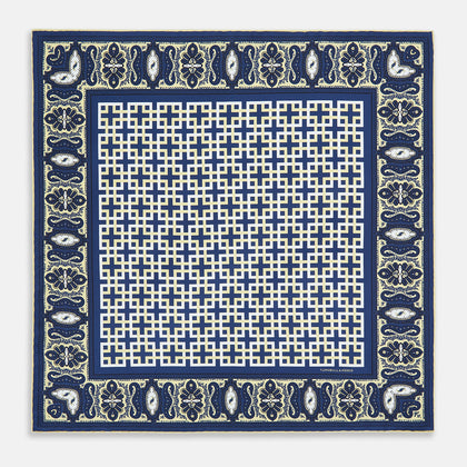 Azzurro Square-Patterned and Paisley Patterned Silk Pocket Square Image 8