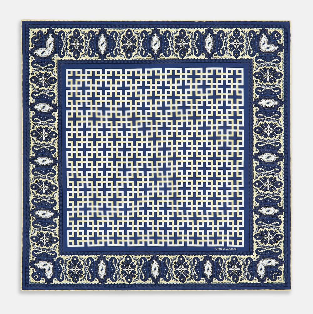 Azzurro Square-Patterned and Paisley Patterned Silk Pocket Square