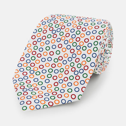 Confetti Circle White Silk Tie