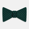 View 5 of product The Turnbull & Asser Dark Green and Navy Micro Dot Silk Bow Tie, featuring a refined dotted pattern, is showcased on a plain white background—an elegant accessory perfect for any occasion.