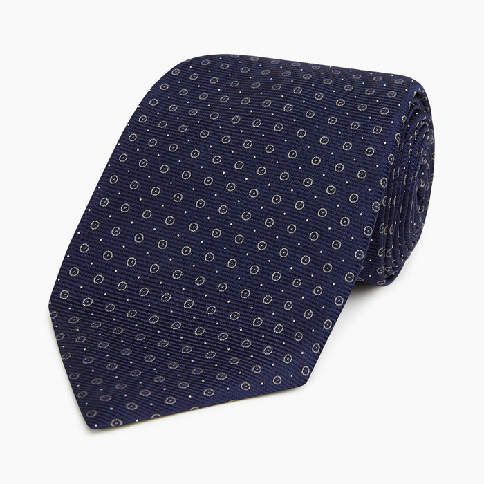 Navy and Grey Circle Silk Tie Image 4