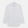 View 1 of product The Turnbull & Asser White Herringbone Mayfair Shirt features long sleeves and a classic collar—a timeless wardrobe essential, shown here against a white background.