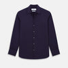 View 1 of product The Navy Textured Windsor Shirt by Turnbull & Asser features long sleeves, a Windsor collar, buttoned cuffs, and white buttons—a fine example of British craftsmanship—set against a plain white background.