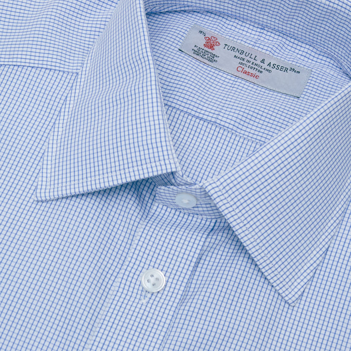 Blue Grid Check Shirt with T&A Collar and 3-Button Cuffs Image 1