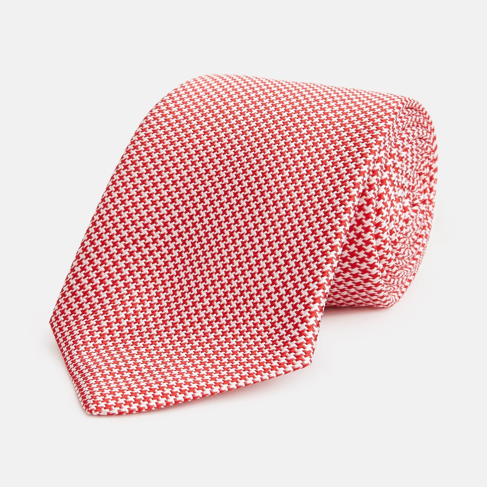 Red and White patterned silk tie