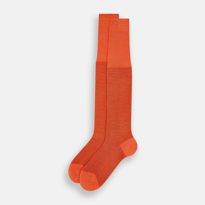 Orange Houndstooth Long Socks