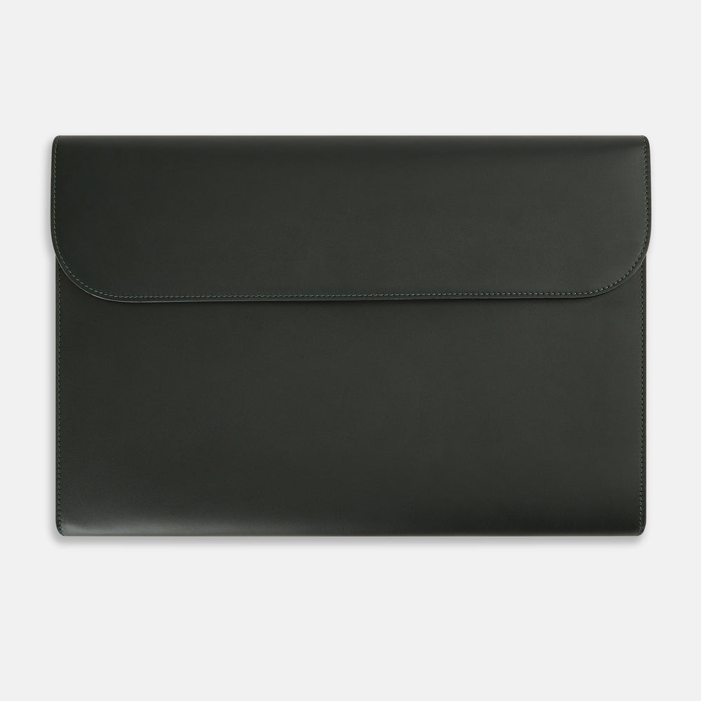 A stylish, forest green leather snap-fasten pouch by Turnbull & Asser is pictured against a plain white background.