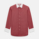 The Turnbull & Asser Dark Red Pin Check Shirt features a crisp white contrast collar and cuffs, with long sleeves and button-up design, shown against a white background.
