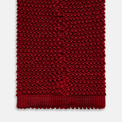 KNITTED RED SILK PLAIN TIE Image 3