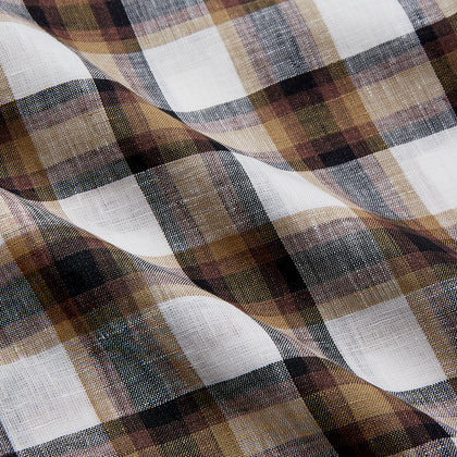 Brown Multi Check Linen Weekend Fit Hayne Shirt Image 3
