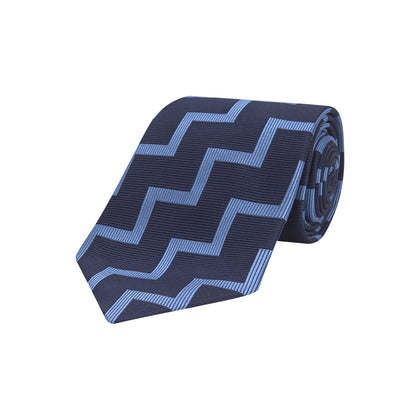 Navy and Light Blue Striped Zigzag Silk Tie Image 4