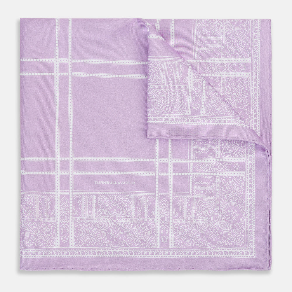 Lilac Paisley Bandana Patterned Silk Pocket Square