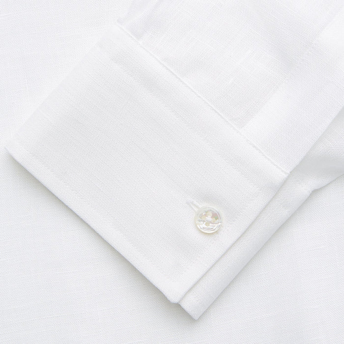 White Weekend Fit Linen Finch Shirt With Derby Collar And Chest Pocket Image 3