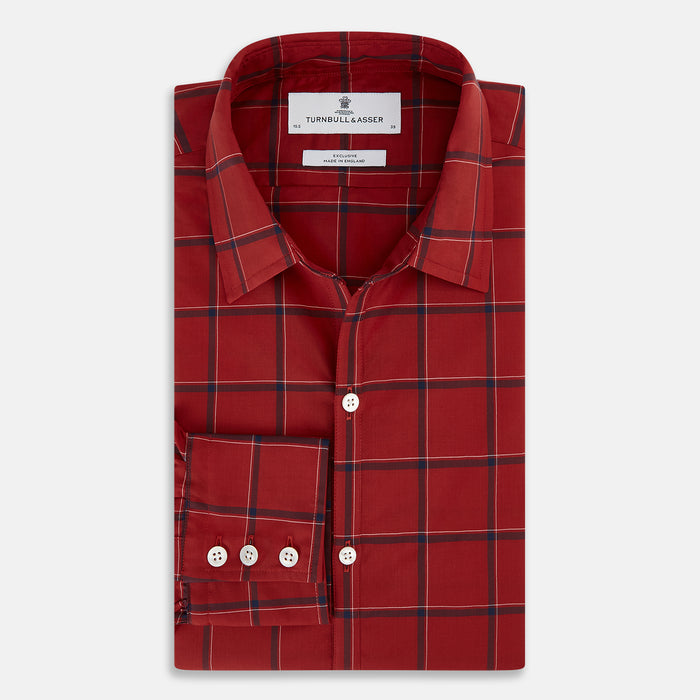 Dark Red Grid Check Windsor Shirt Image 4
