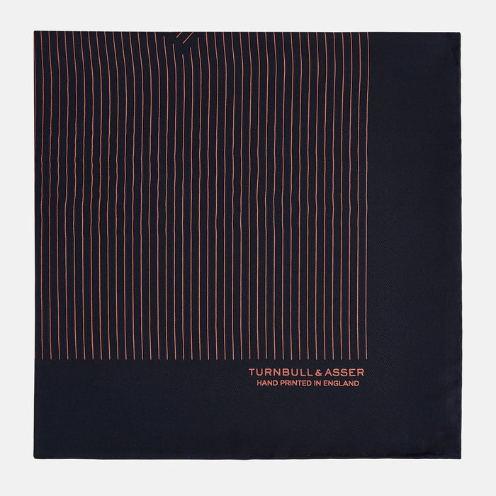 Navy and Orange Stripe Silk Pocket Square Image 3
