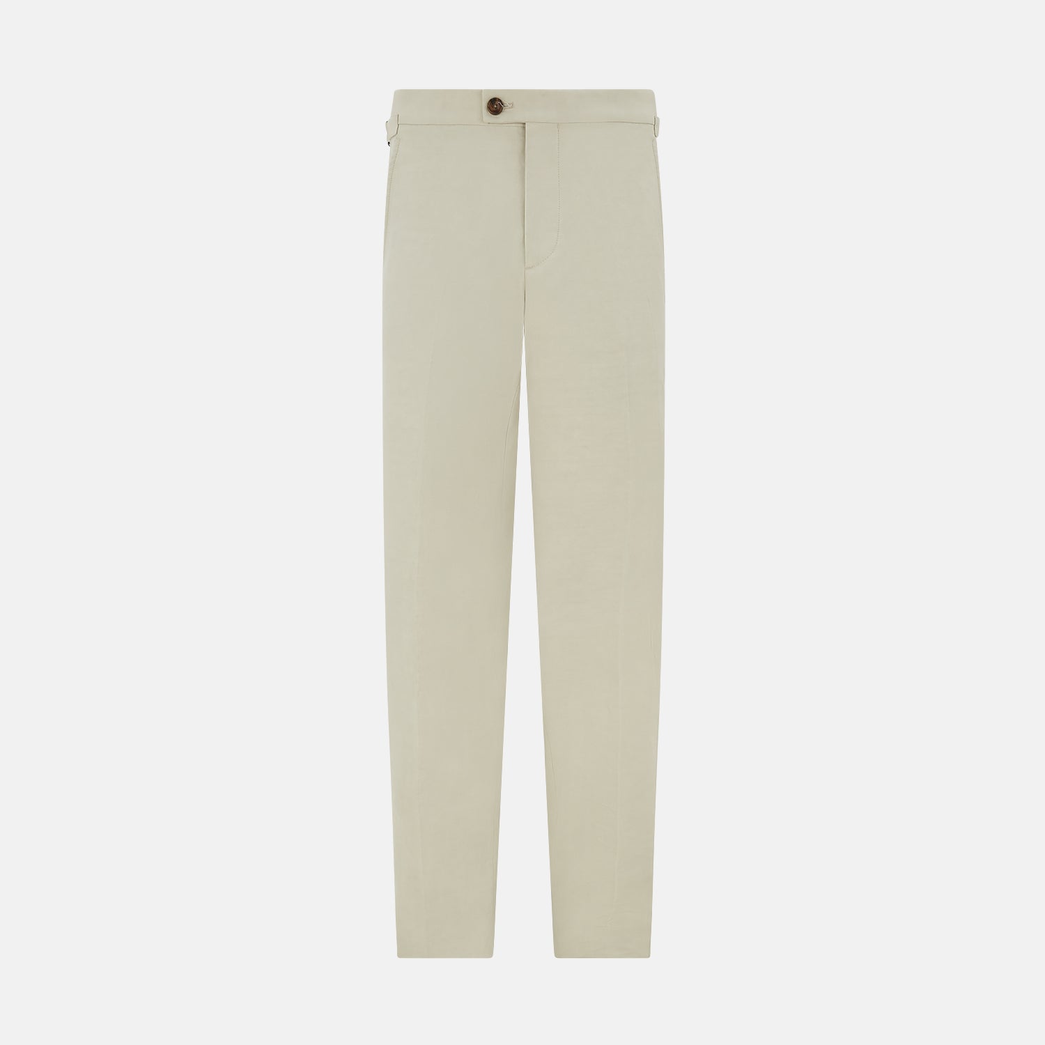 View 1 of product Turnbull & Asser Taupe Cotton Blend Henry Trousers with a straight-leg formal cut, button and zipper closure, belt loops, and side pockets, shown against a plain white background.