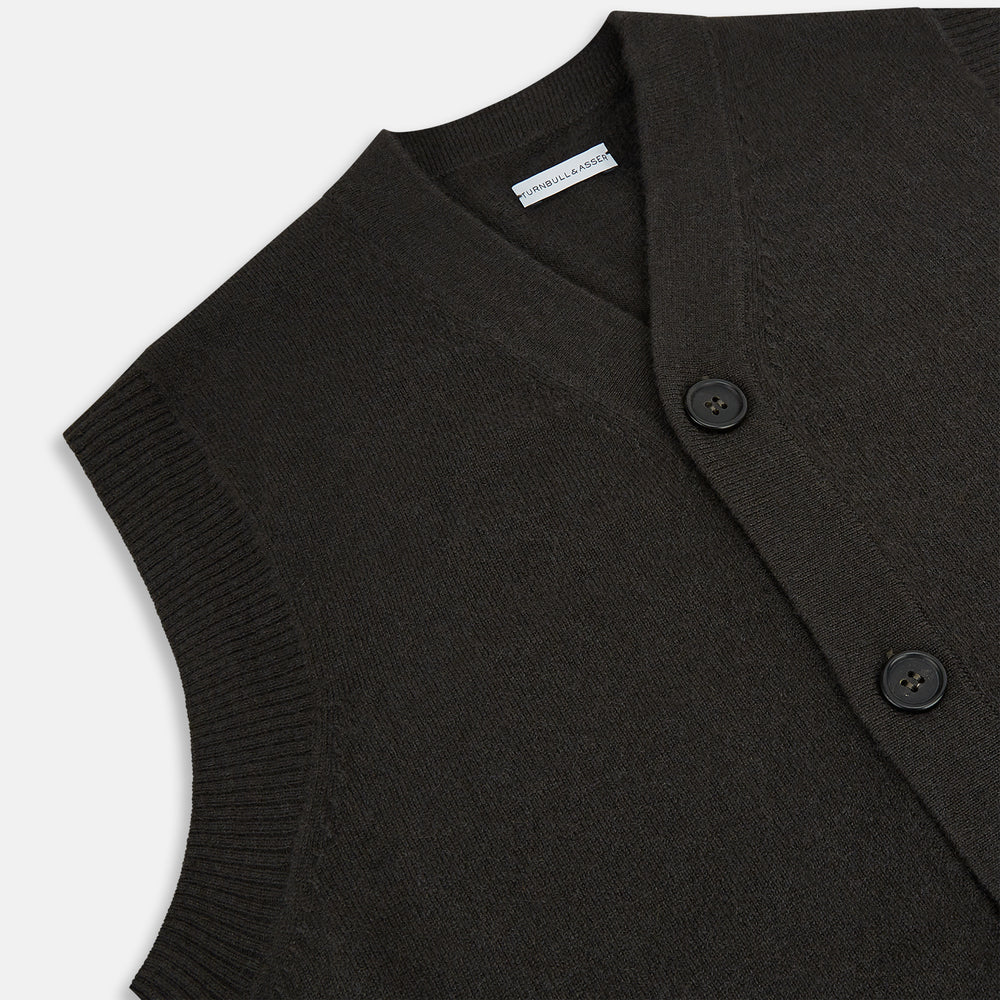 Dark Brown Cashmere Sleeveless Cardigan