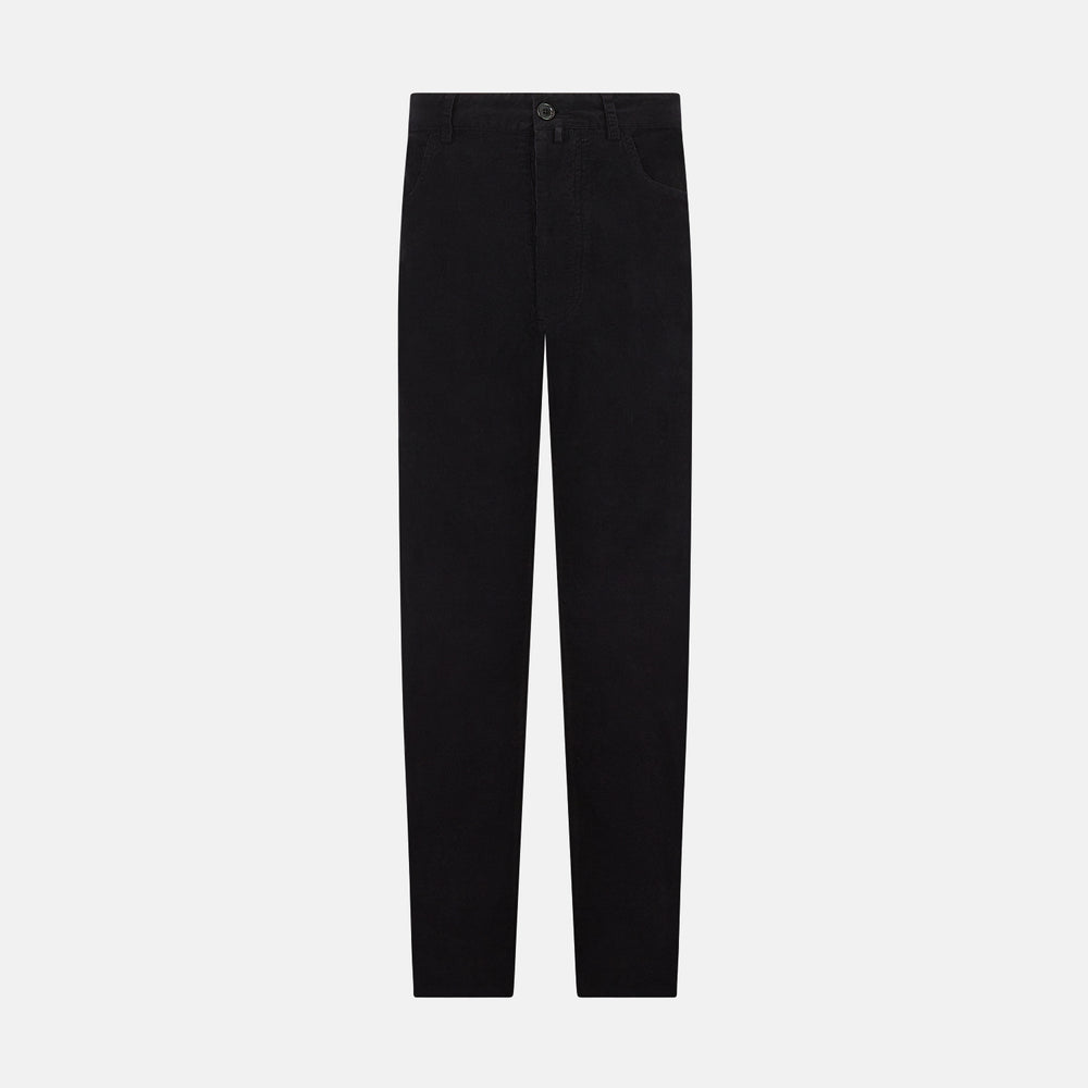 Turnbull & Asser's EXTREME LEG 5 POCKET JEANS NAVY CORD feature a classic 5-pocket design with button and zipper closure, straight-leg fit, and front pockets, shown on a plain white background.