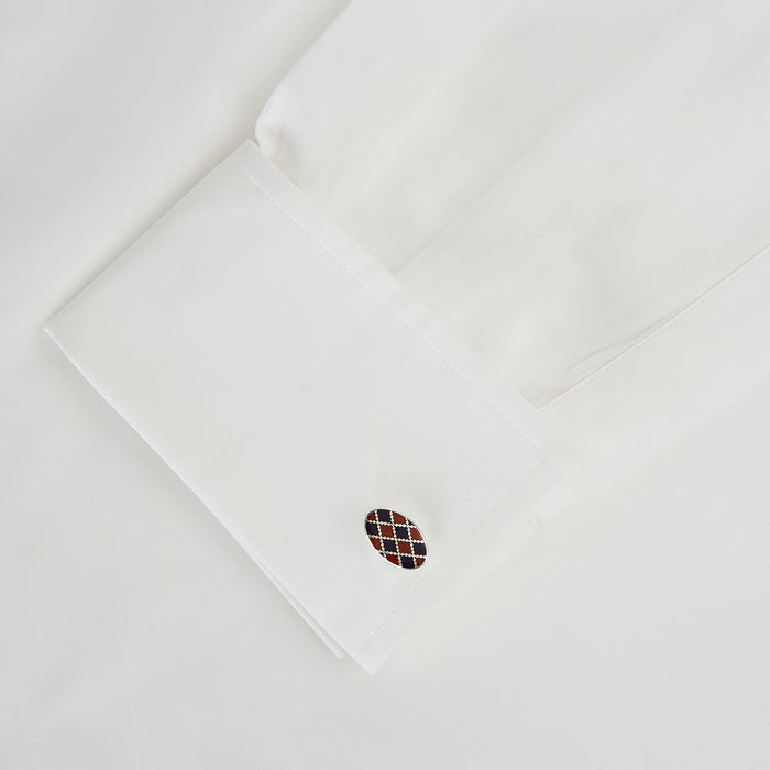 Burgundy and Navy Checkered Oval Enamel Cufflinks Image 2