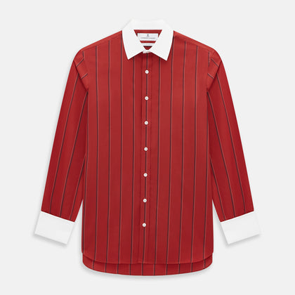 Dark Red Track Stripe Shirt with Constrast T&A Collar and Cuffs