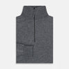 View 4 of product The Turnbull & Asser Slate Grey Melange Half-Zip Cashmere Jumper features a high collar and long sleeves, crafted from premium knitwear, and is shown against a plain white background.