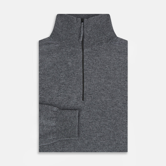 Slate Grey Melange Half-Zip Cashmere Jumper Image 3