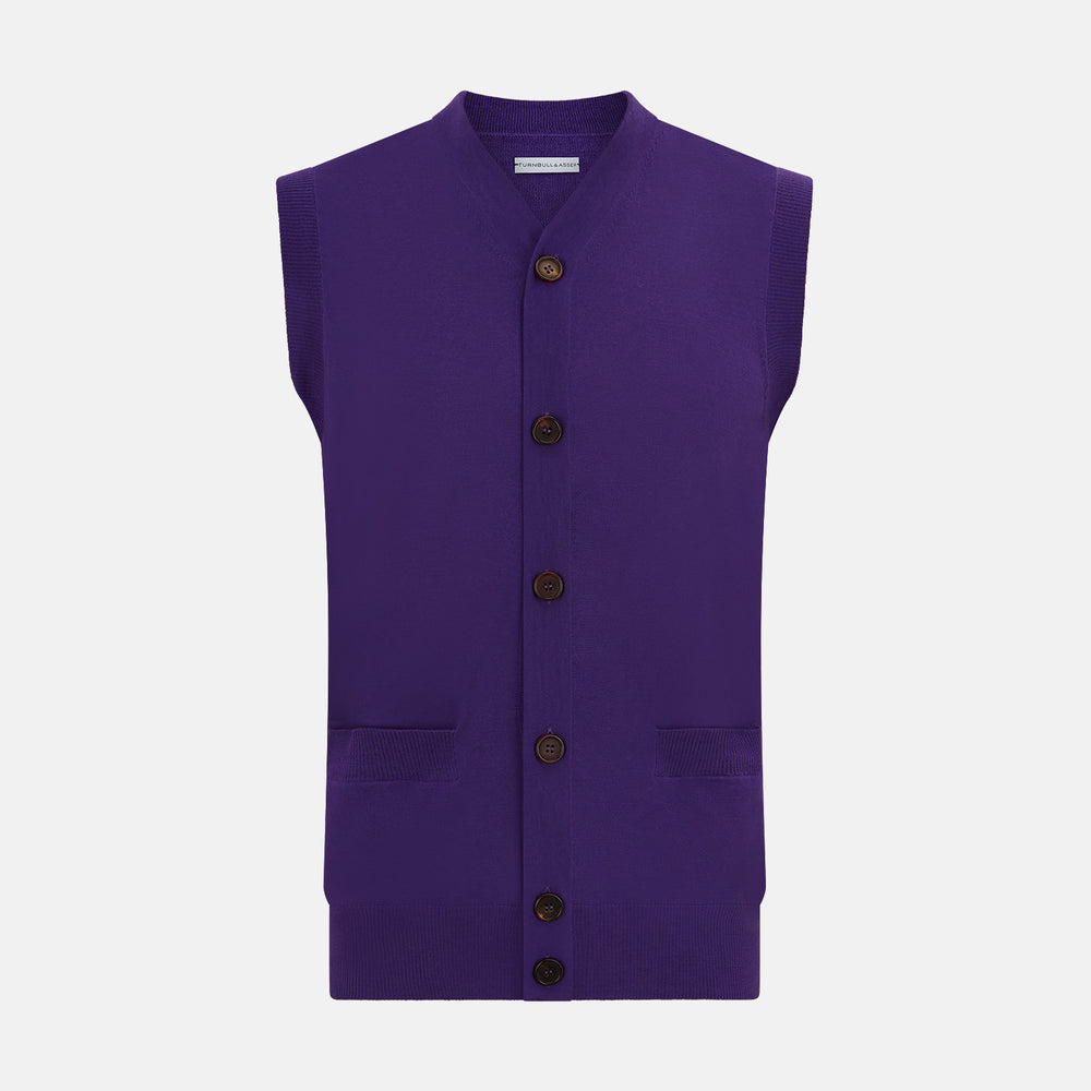 Purple Fine Merino V-Neck Sleeveless Cardigan – Turnbull & Asser UK