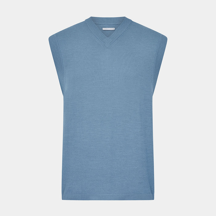 Pale Blue Fine Merino V-Neck Vest Image 4