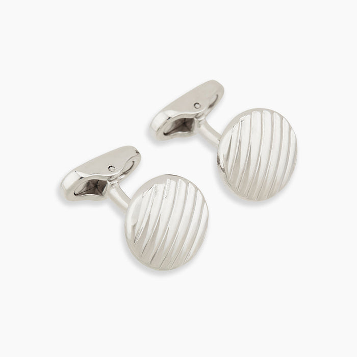 Silver Striped Circle Cufflinks Image 3