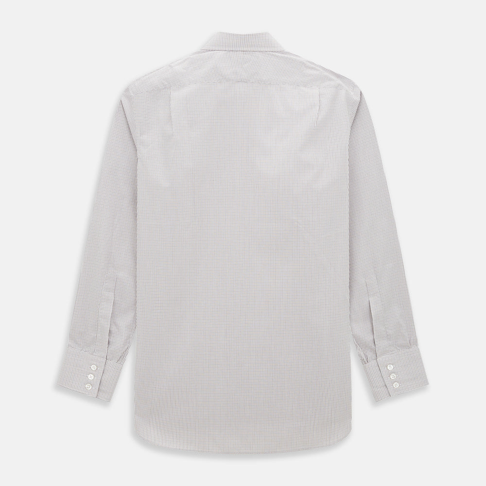 The Turnbull & Asser Burgundy Micro Tattersall Check Mayfair Shirt, crafted from Italian cotton with long sleeves, a button-down front, collar, and buttoned cuffs, is shown on a white background.