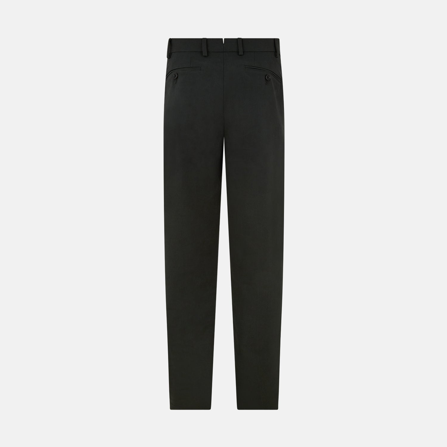 View 3 of product The Forest Green Henry B Trousers by Turnbull & Asser feature a minimalist straight-leg design in a wool/cashmere blend with belt loops and button closure, shown against a plain white background.
