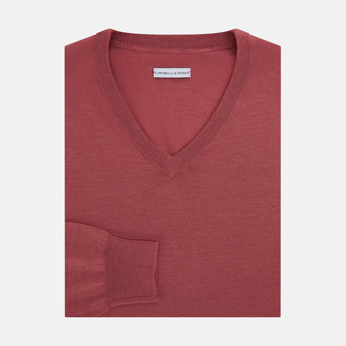 Antique Pink Merino V-Neck-Jumper Image 3