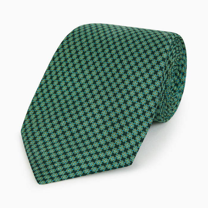 Forest Green Geometric Floral Printed Silk Tie Image 4