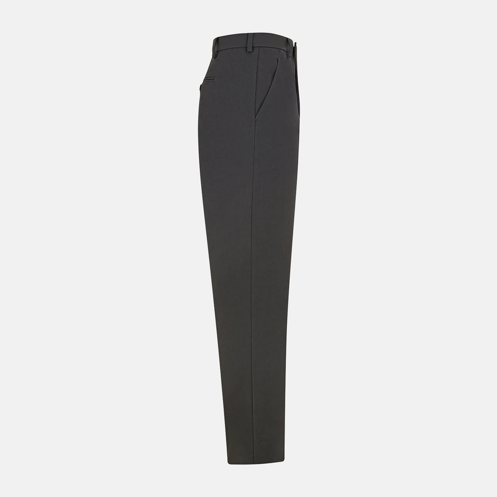 The Grey Henry B Trousers by Turnbull & Asser are straight-leg, feature belt loops, front pockets, a flat front, and are crafted from premium Italian cotton. Shown against a plain white background.