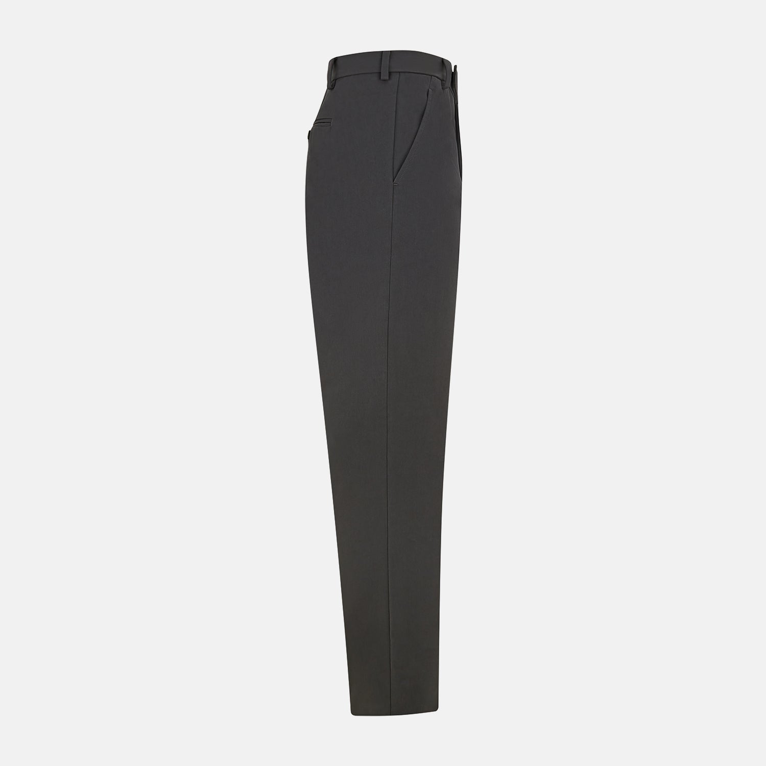 View 4 of product The Grey Henry B Trousers by Turnbull & Asser are straight-leg, feature belt loops, front pockets, a flat front, and are crafted from premium Italian cotton. Shown against a plain white background.