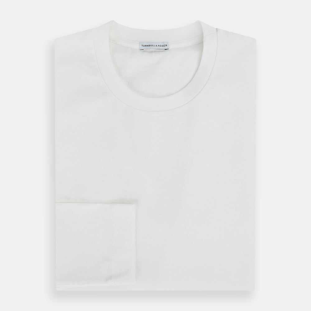 The Turnbull & Asser White Long-Sleeve T-shirt for men is a plain crew neck design with no logos or patterns, displayed flat on a white background.