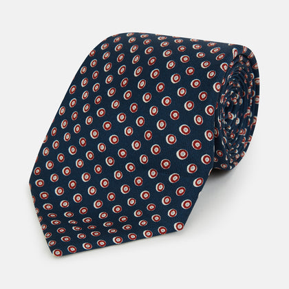 Navy and Red Circle Foulard Silk Tie