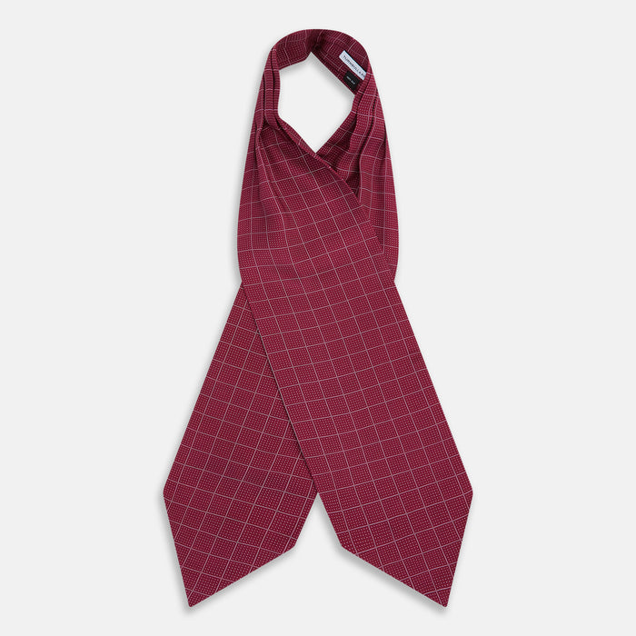 Burgundy Dotted Check Pattern Printed Silk Cravat Image 1