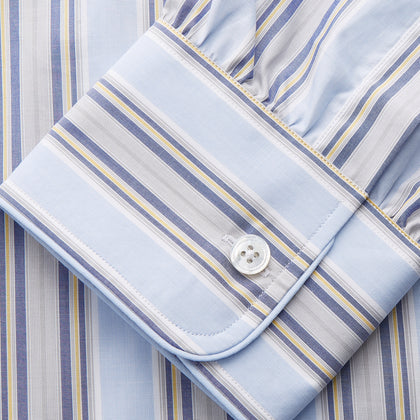 Pale Blue and Yellow Multi Stripe Cotton Sussex Nightshirt Image 2