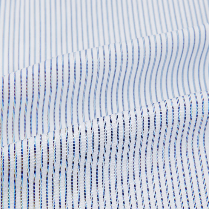 Navy and Blue Ticking Stripe Shirt with Contrast Collar and Double Cuffs Image 5