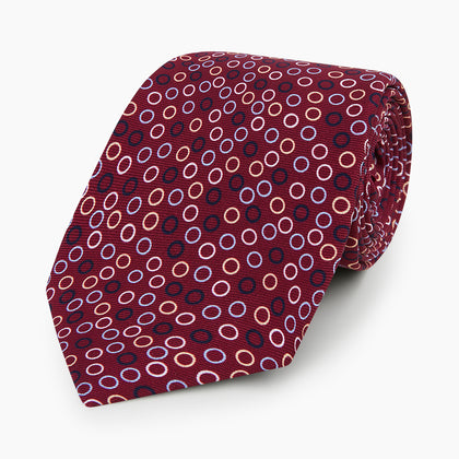 Pink and Navy Circle Burgundy Silk Tie Image 4